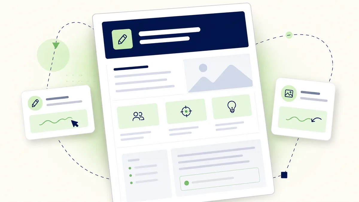 Editorial content brief with modular direction and annotations